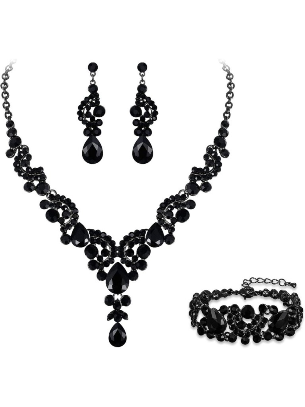 Stunning Rhinestone Crystal Art Deco Floral Wave Jewelry Set for Bridal & Prom